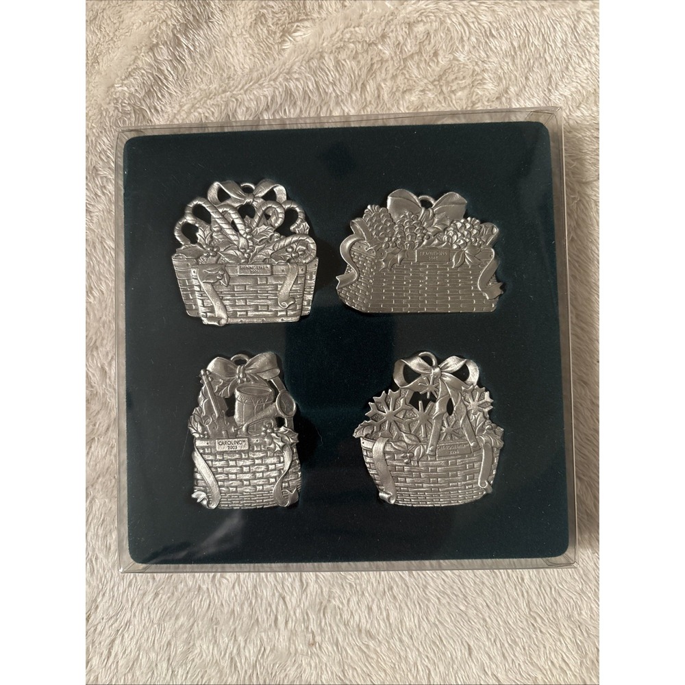 Longaberger Pewter Basket Ornaments Set of 4 2001, 2002, 2003, 2004